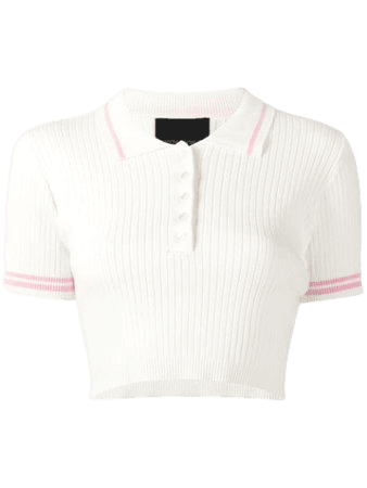 Shop White Cynthia Rowley Cropped Ribbed Polo White Express Delivery - Faferch | Shirt Top White Pink