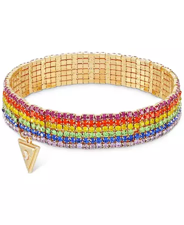 GUESS Gold-Tone Rainbow Rhinestone Multi-Row Stretch Bracelet - Macy's