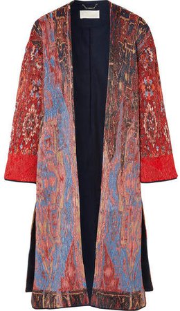 Oversized Silk-blend Jacquard Coat - Red