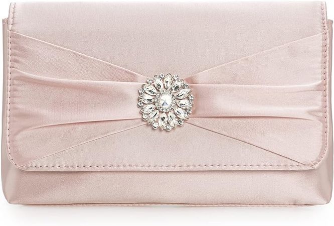 CHARMING TAILOR Evening Bag for Women Pleated Flap Satin Formal Purse Diamantes Brooch Embellished Clutch (Blush Pink): Handbags: Amazon.com