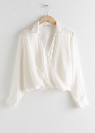 Lyocell Linen Blend Wrap Top - White - Blouses - & Other Stories