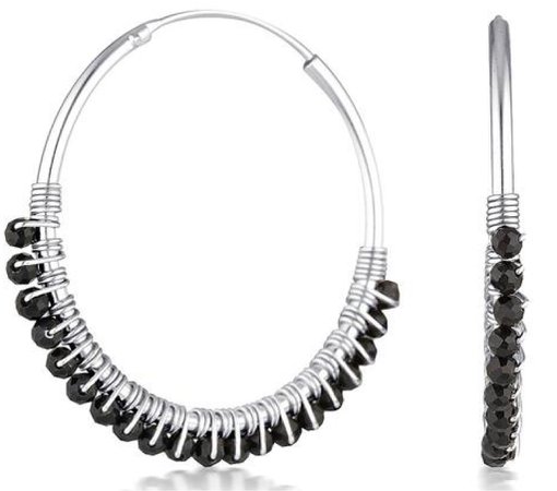 Silver hoop earring w/black details