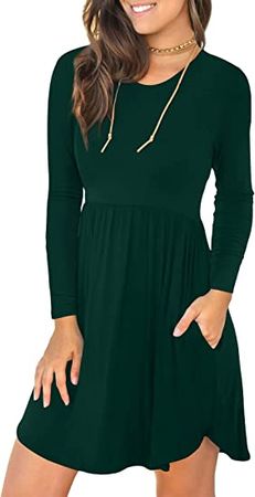 LONGYUAN Women's Long Sleeve Christmas Dresses Casual Homecoming Fit Mini Swing Dress X-Large, Dark Green at Amazon Women’s Clothing store