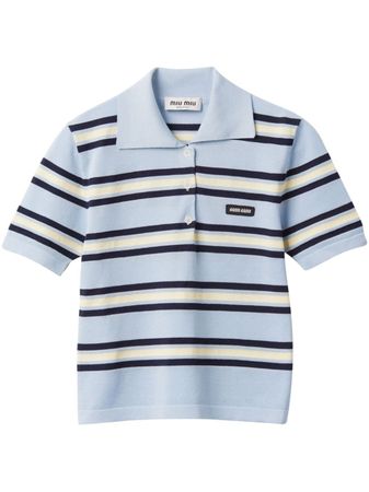 Miu Miu Striped Knitted Cotton Polo Shirt - Farfetch