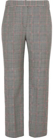 Cropped Prince Of Wales Wool-blend Straight-leg Pants - Gray