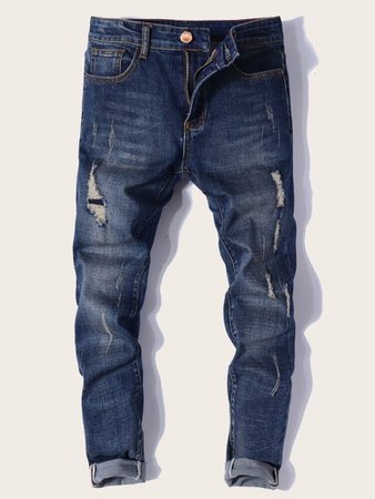 Guys Zip Fly Ripped Washing Skinny Jeans | ROMWE