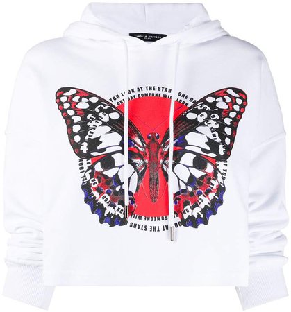 butterfly-print cropped hoodie