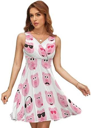 Amazon.com : BAIKUTOUAN Pig Smiley Faces Women's Tank Dress Mini Wrap V Neck Sleeveless Summer Funny Sundress : Sports & Outdoors