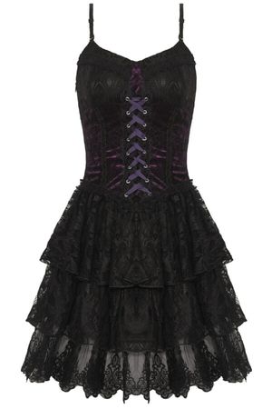 Dark in Love Oriana Purple Velvet Black Lace Gothic Lolita Mini Dress - Gothic Dresses