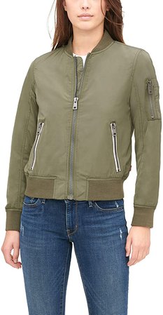 Amazon.com: Levi's Women's Poly Bomber Jacket with Contrast Zipper Pockets, Army Green, Large: Clothing