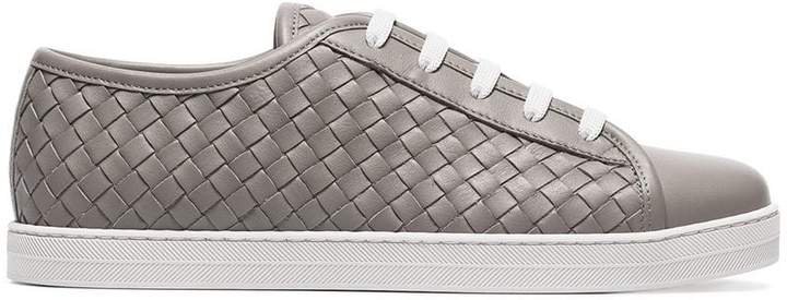grey woven intrecciato leather sneakers