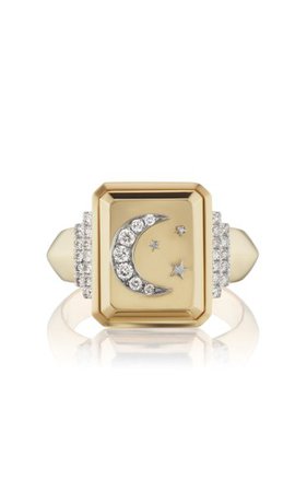 Crescent Moon 18k Yellow Gold Diamond Signet Ring By Sorellina | Moda Operandi