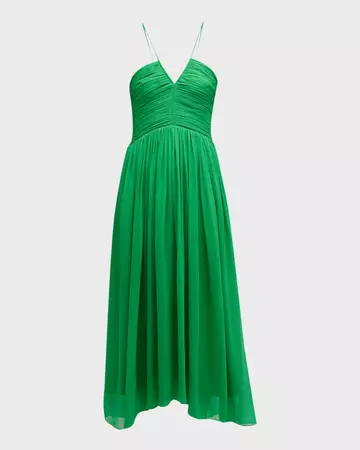 A.L.C. Rumi Silk Ruched Midi Dress | Neiman Marcus