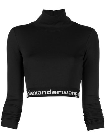 Shop black alexanderwang.t logo-band crop top with Express Delivery - Farfetch