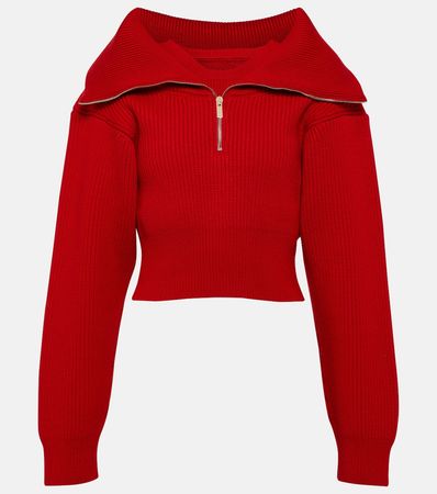 Le Maille Risoul Cropped Wool Sweater in Red - Jacquemus | Mytheresa