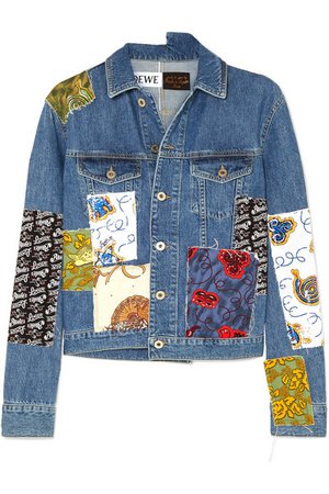 Loewe | + Paula's Ibiza cropped patchwork printed voile and denim jacket | NET-A-PORTER.COM