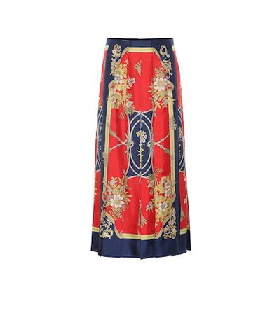 Printed silk-twill midi skirt