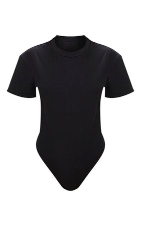 Black Cotton Stretch T Shirt Thong Bodysuit | PrettyLittleThing USA
