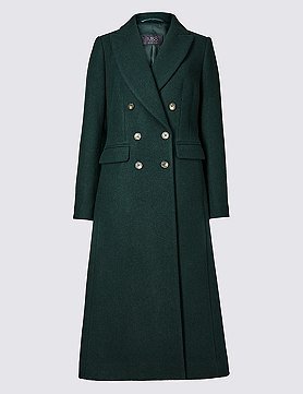Wool Blend Double Breasted Coat -M&S