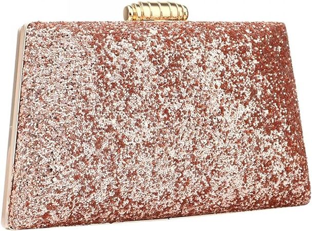Sparkling Evening Bag Glitter Evening Handbag Party Clutch Shoulder Bag with Removable Chain (Rose gold): Handbags: Amazon.com