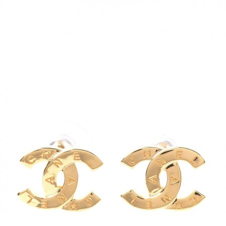 CHANEL Metal CC Paris Button Stud Earrings Gold 573695