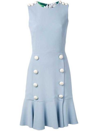 DOLCE & GABBANA Sleeveless Button-Trim Flounce Dress, Light Blue in Pale Blue