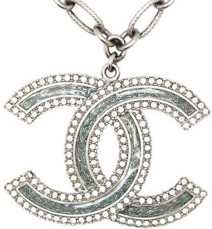 Chanel #12790 Large Cc Textured Enamel Inlay Crystals Silver Long Necklace - Tradesy