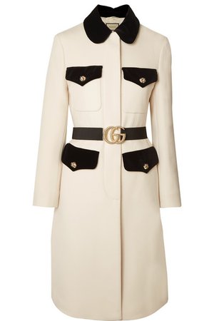 Gucci Belted velvet-trimmed wool coat