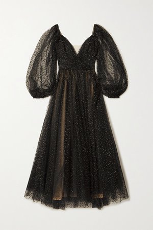 Black Off-the-shoulder glittered tulle gown | Monique Lhuillier | NET-A-PORTER