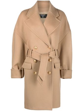 Balmain Belted double-breasted Coat - Farfetch