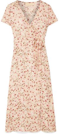 Paloma Blue - Siena Wrap-effect Floral-print Silk-chiffon Dress - Baby pink