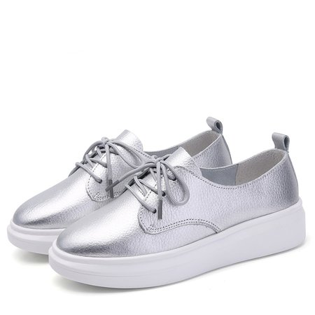 WeiDeng Wedge Platform Genuine Leather Loafer Casual Flats Shoes Walking Sneakers Woman Lace Up Fashion Silver Leisure 6cm Sole|flats shoes|fashion flatscasual flats - AliExpress