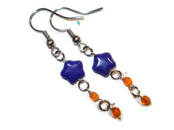 cobalt and orange star necklace and earrings - Google Search