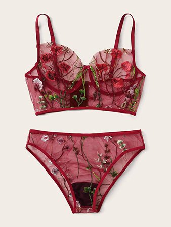 Amazon.com: SOLY HUX Women's Floral Embroidered Mesh Sheer Underwire Bra and Panty Lingerie Set: Clothing