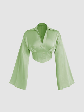 green bell sleeve satin corset top