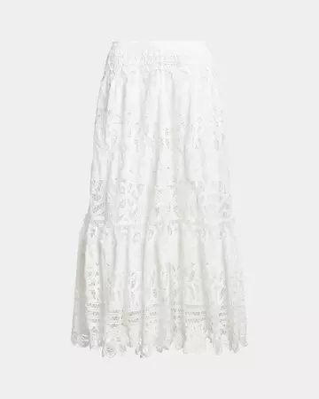 Battenberg-Lace Linen Midi Skirt