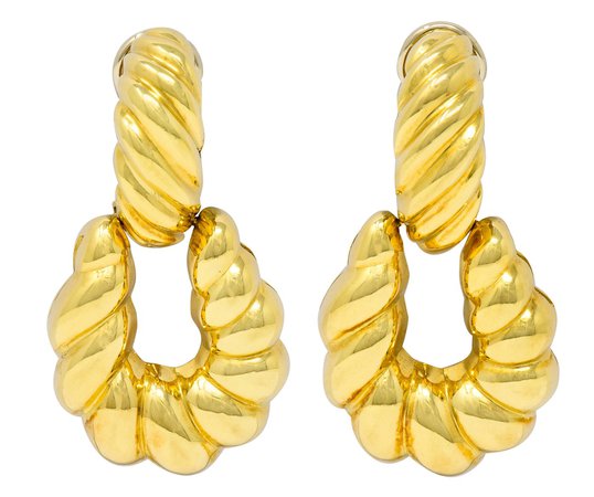 Tiffany & Co. 18 Karat Gold Ribbed Doorknocker Ear-Clip Earrings | Wilson's Estate Jewelry