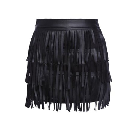 2019 Women Black Pu Leather Pleated Skirts Tassels Decorate Mini Skirts | Rosegal.com