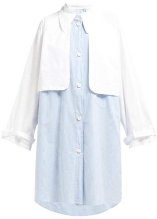 Double Layered Cotton Shirtdress - Womens - Blue White