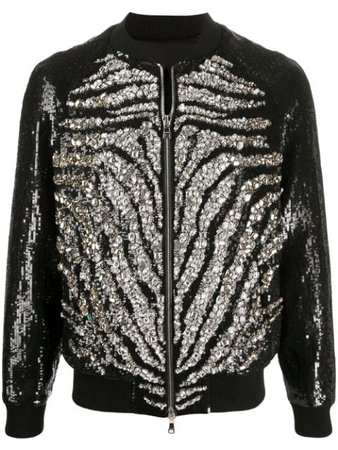 Shop black Balmain embellished-zebra bomber jacket with Express Delivery - Farfetch