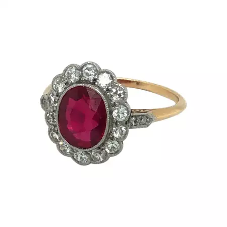 Burma Ruby and Diamonds Rose Gold Platinum Ring, circa 1910 For Sale at 1stDibs | burmese ruby, burma rose