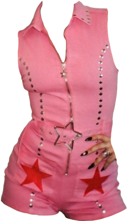 pink romper with red stars and studs