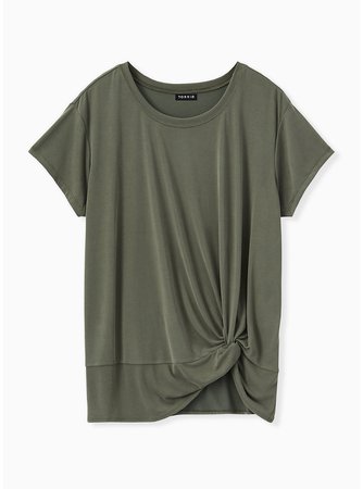 Plus Size - Olive Green Side Knot Tee - Torrid