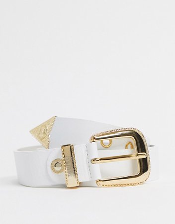 Versace Jeans Couture logo detail leather belt in white | ASOS