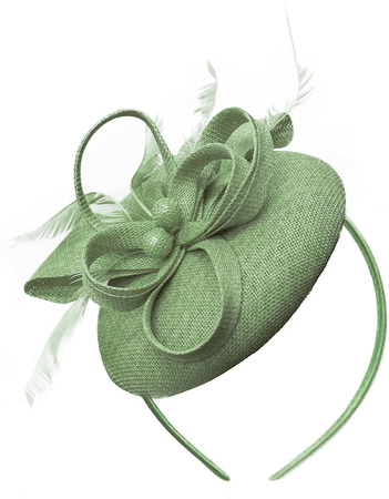 Round Sage Green Pillbox Bow Sinamay Headband Fascinator Weddings Ascot Hatinator Races