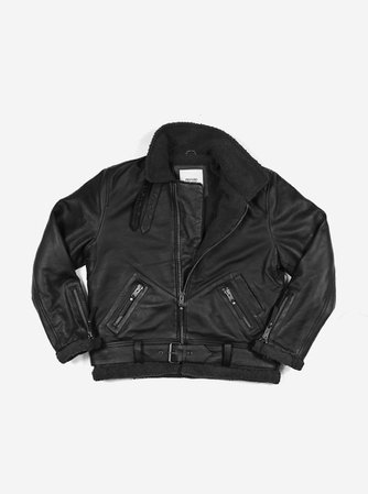 B-3 Leather Shearling Bomber Jacket in Black
