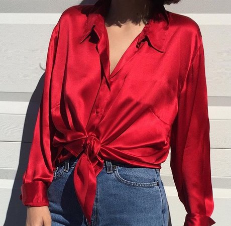 red silk blouse