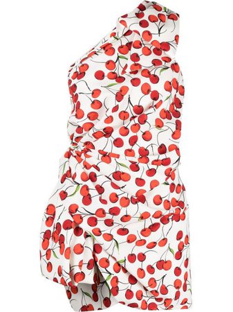 Shop Saint Laurent cherry print one-shoulder dress with Express Delivery - FARFETCH
