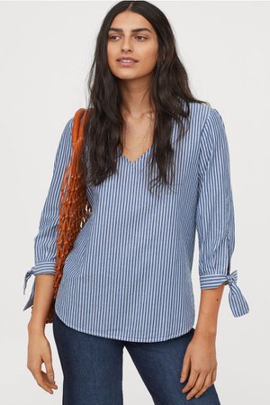 Blusa con escote de pico - Azul/Rayas blancas - MUJER | H&M ES