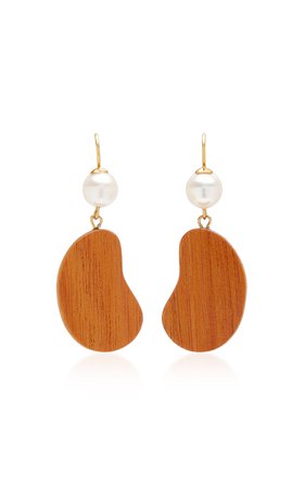 The Bean Gold-Plated, Pearl and Mahogany Wood Earrings by Sophie Monet | Moda Operandi
